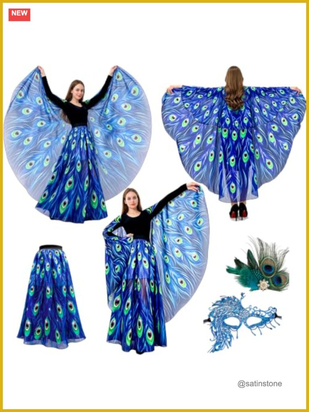 Peacock Butterfly Wings Costume Set Chiffon Cape Skirt Mask Headband Adult